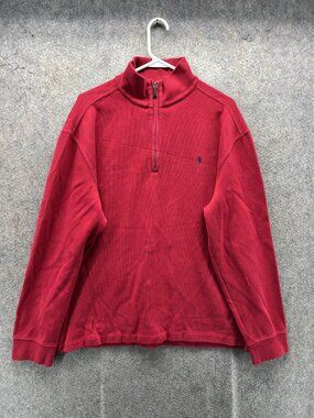 Polo Ralph Lauren Sweater Mens XL Red 1/4 Zip Mock Neck Pullover Cotton Knit USA